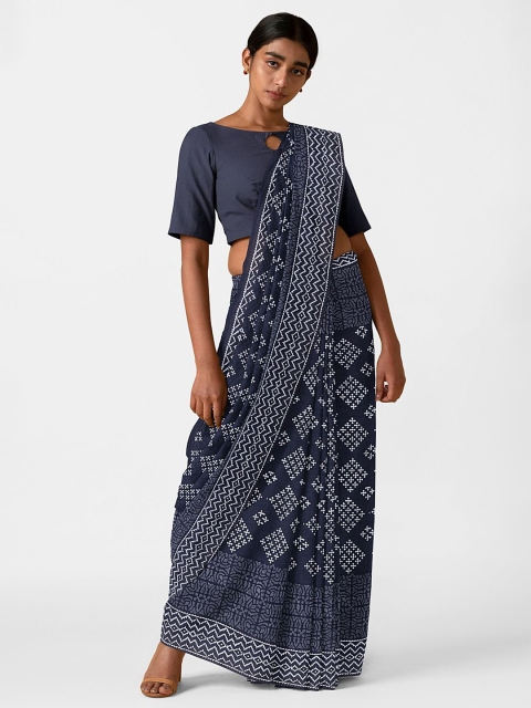 

Taneira Blue & White Pure Cotton Block Print Saree
