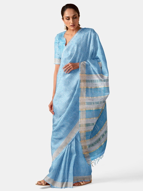 

Taneira Blue & Gold-Toned Pure Silk Bhagalpuri Saree