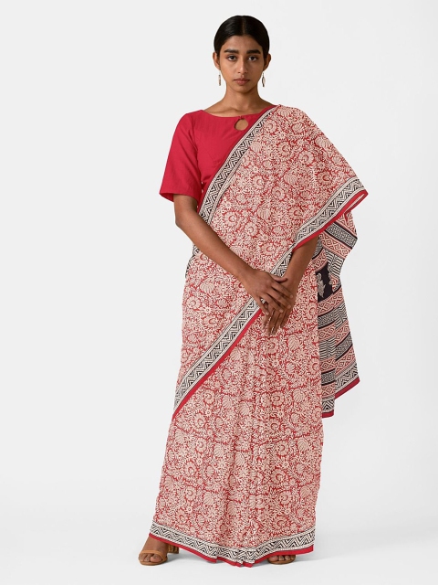 

Taneira Red & White Pure Cotton Bagru Saree