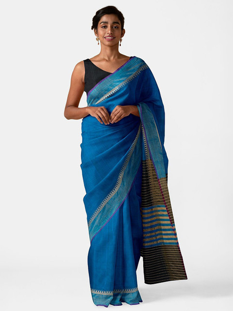 

Taneira Blue & Gold-Toned Pure Silk Saree