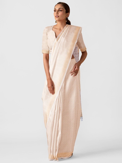

Taneira Beige & Blue Pure Silk Bhagalpuri Saree