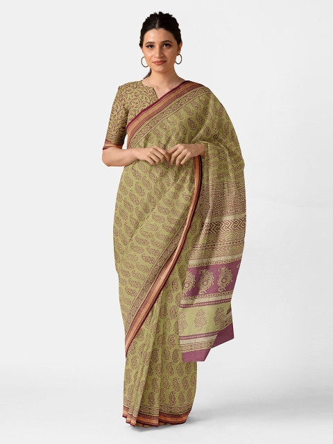 

Taneira Green & Maroon Ethnic Motifs Silk Cotton Bagh Saree