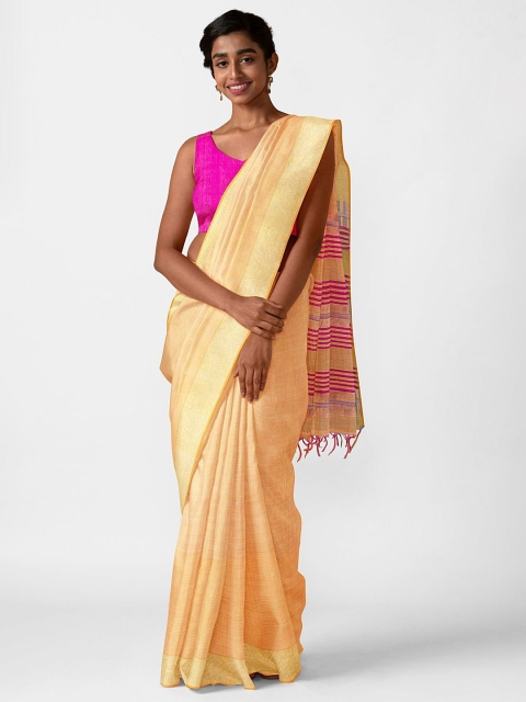 

Taneira Yellow & Fuchsia Silk Blend Bhagalpuri Saree