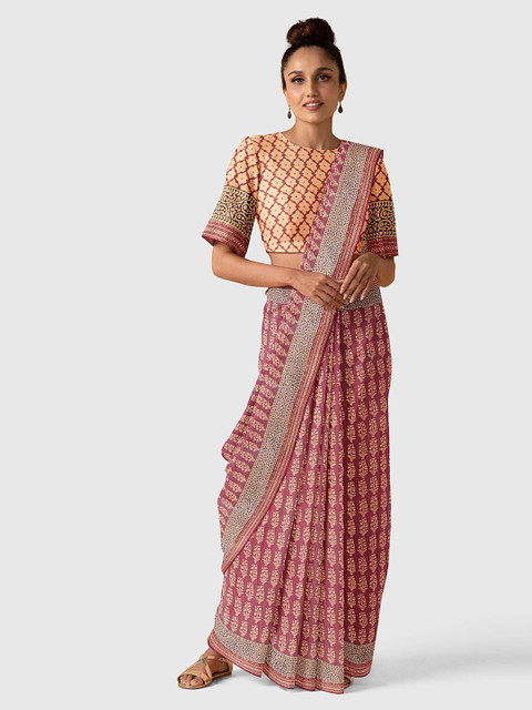 

Taneira Red & Beige Ethnic Motifs Silk Cotton Bagh Saree