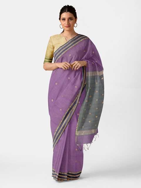 

Taneira Purple & Gold-Toned Woven Design Tissue Maheshwari Saree