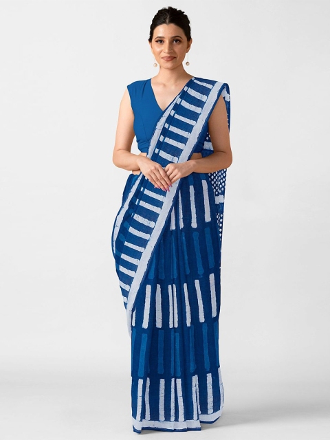 

Taneira Blue & White Pure Cotton Block Print Saree