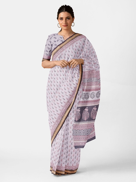 

Taneira Off White & Blue Silk Cotton Bagh Saree