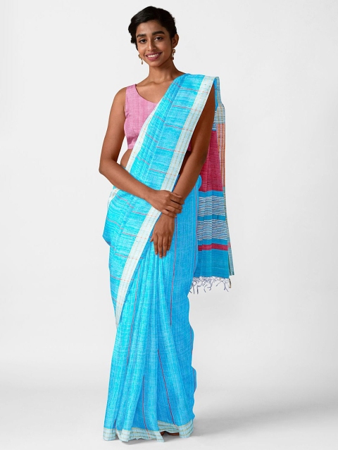 

Taneira Blue & Red Striped Pure Silk Bhagalpuri Saree