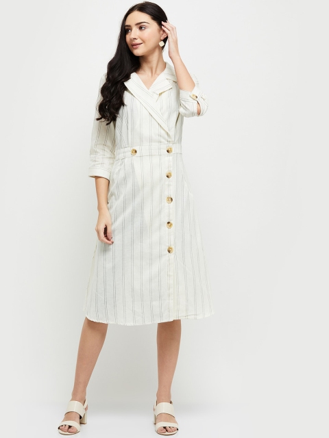 

max Women Cream-Coloured Striped Shirt Dress