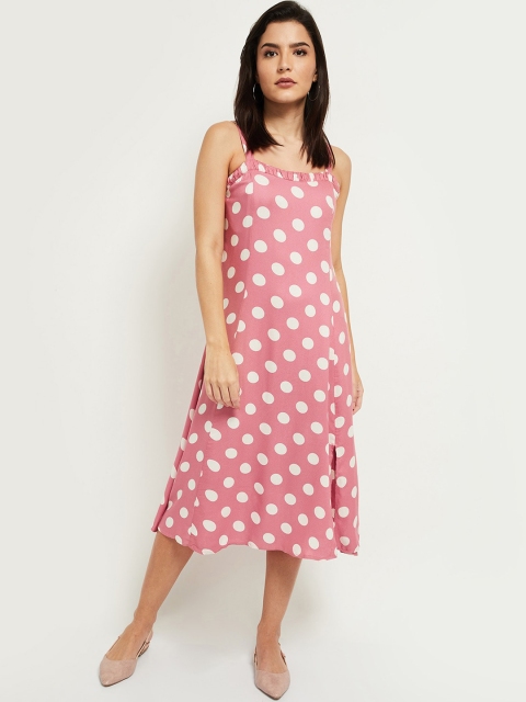 

max Women Pink Polka Dots A-Line Midi Dress