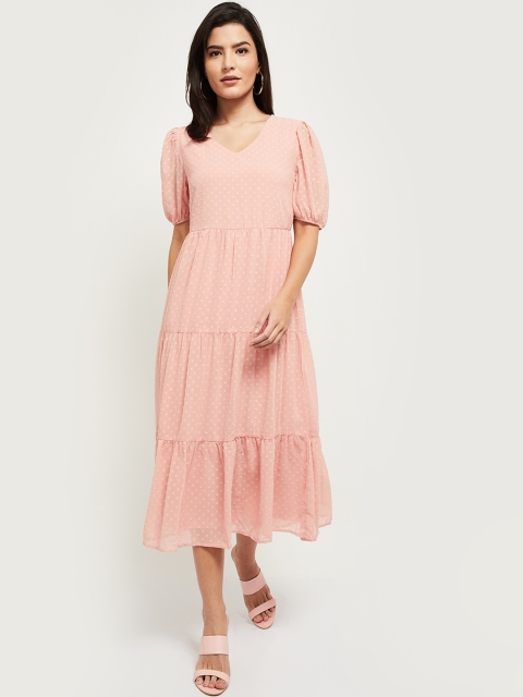 

max Women Peach-Coloured Midi Fit& Flare Dress