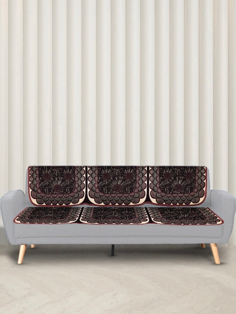 

Beau Design Set Of 6 Brown & Burgundy Floral Printed 5 Seater Sofa Covers
