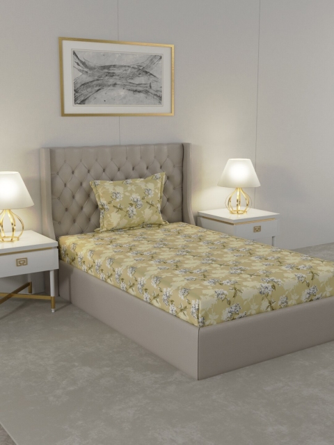 

Raymond Home Yellow & White Floral 104 TC Single Bedsheet with 1 Pillow Covers