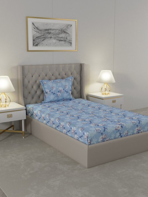 

Raymond Home Blue & Grey Floral 104 TC Single Bedsheet with 1 Pillow Covers