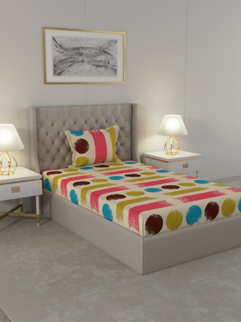 

Raymond Home Beige & Red Geometric 104 TC Single Bedsheet with 1 Pillow Covers
