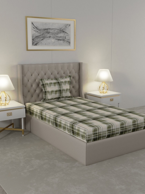 

Raymond Home Beige & Green Geometric 104 TC Single Bedsheet with 1 Pillow Covers