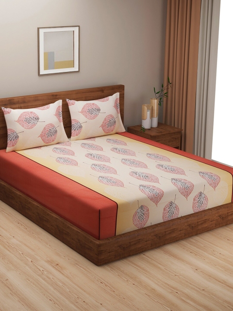 

SWAYAM Red & Yellow Floral 144 TC King Bedsheet with 2 Pillow Covers