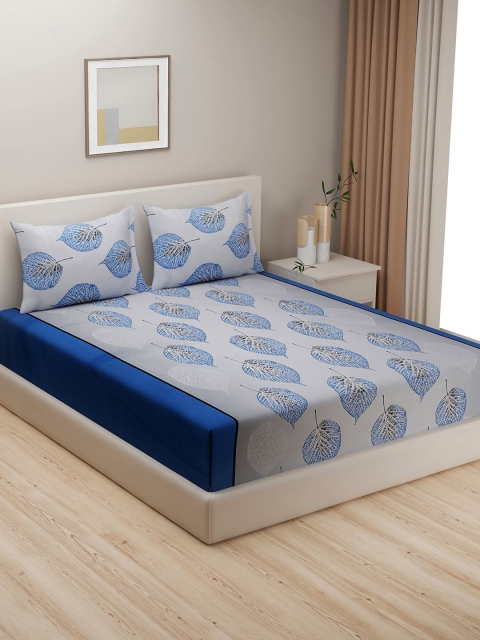 

SWAYAM Blue & Grey Floral 144 TC King Bedsheet with 2 Pillow Covers