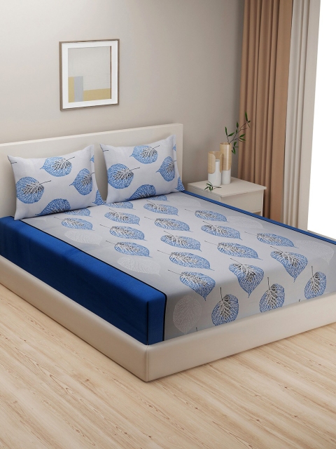 

SWAYAM Grey & Blue Floral 144 TC King Bedsheet with 2 Pillow Covers