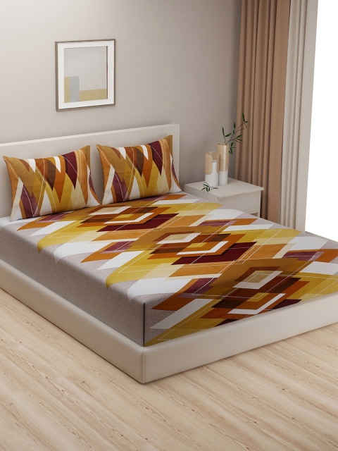 

SWAYAM Orange & Grey Geometric 144 TC King Bedsheet with 2 Pillow Covers