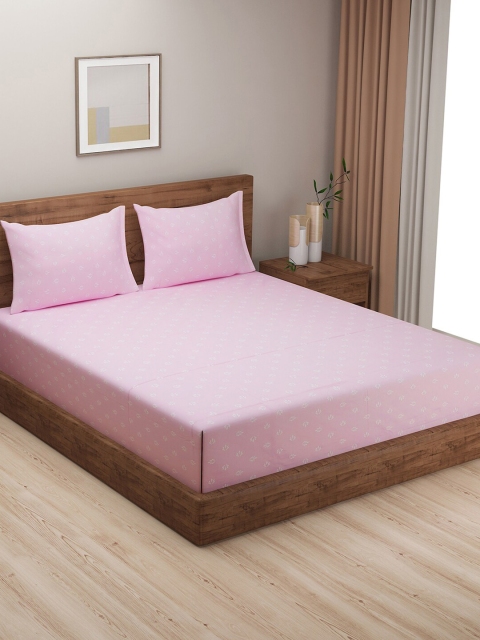 

SWAYAM Pink & White Floral King Bedsheet with 2 Pillow Covers