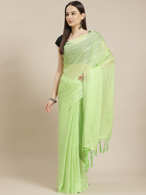 

Havida Sarees Women Green Striped Saree