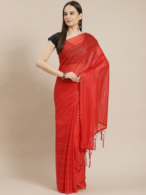 

Havida Sarees Red Striped Ready to Wear Saree