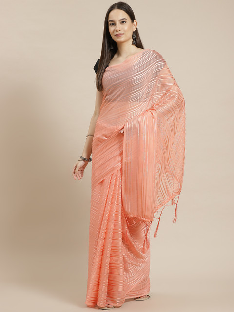

Havida Sarees Peach-Coloured Striped Ready to Wear Saree