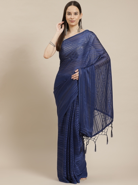 

Havida Sarees Navy Blue Striped Chiffon Saree