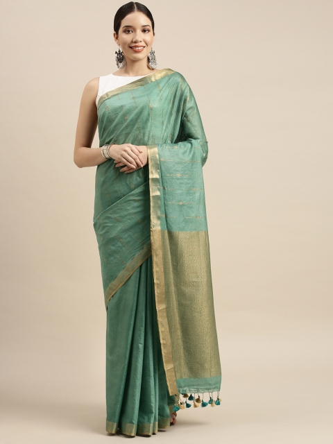 

swatika Green & Gold-Toned Zari Art Silk Bhagalpuri Saree
