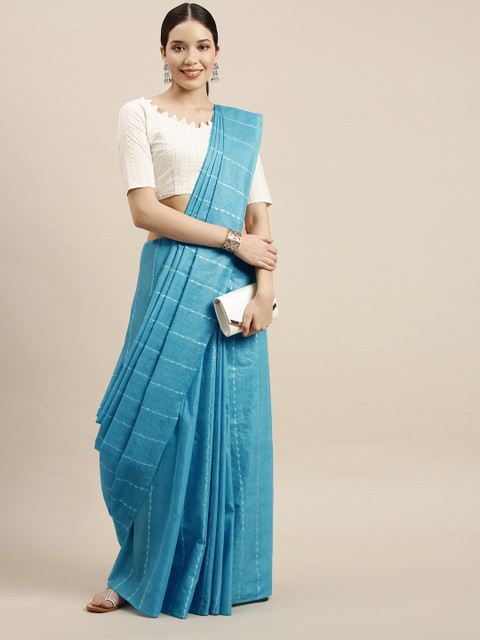 

swatika Blue Striped Art Silk Muga Saree