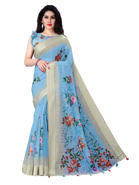 

MIRCHI FASHION Blue & Green Floral Printed Designer Bagh Saree