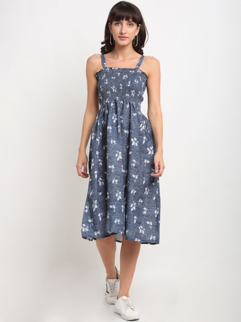 

NEUDIS Women Blue Floral Shoulder Straps Midi Dress