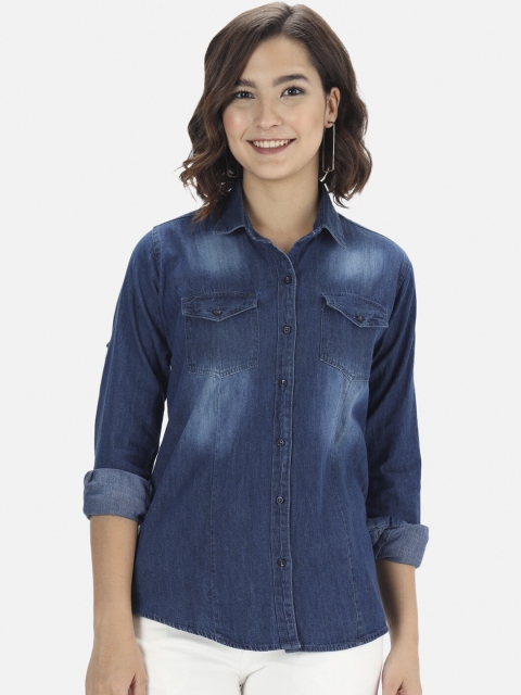 

The Dry State Women Blue Denim Faded Casual Shirt