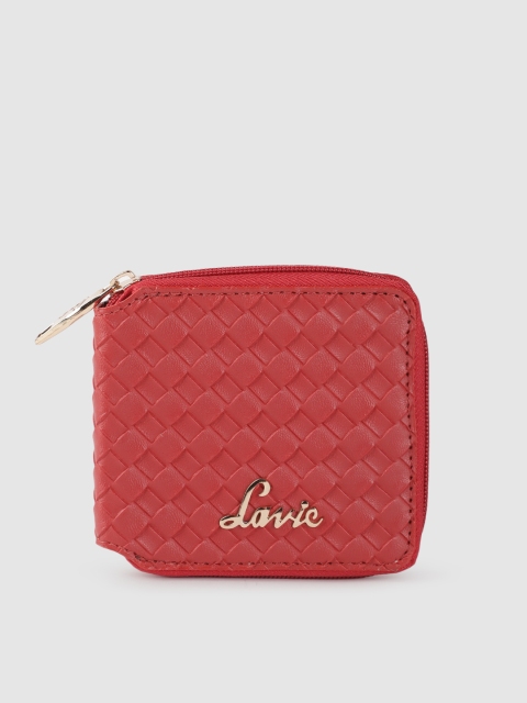 

Lavie Women Red Basketweave Textured Short Zip Around Wallet