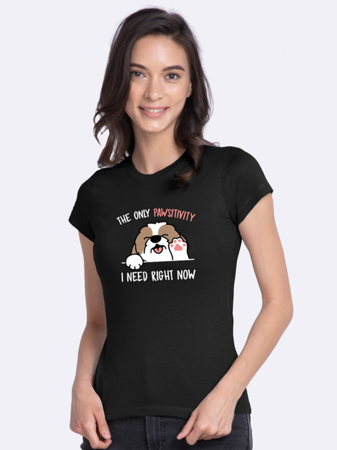

Bewakoof Women Black Graphic Printed Slim Fit T-shirt