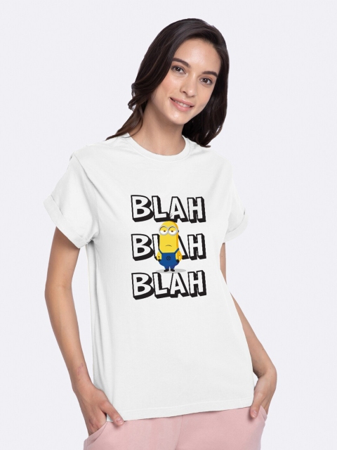 

Bewakoof Women White Typography Printed Boxy T-shirt