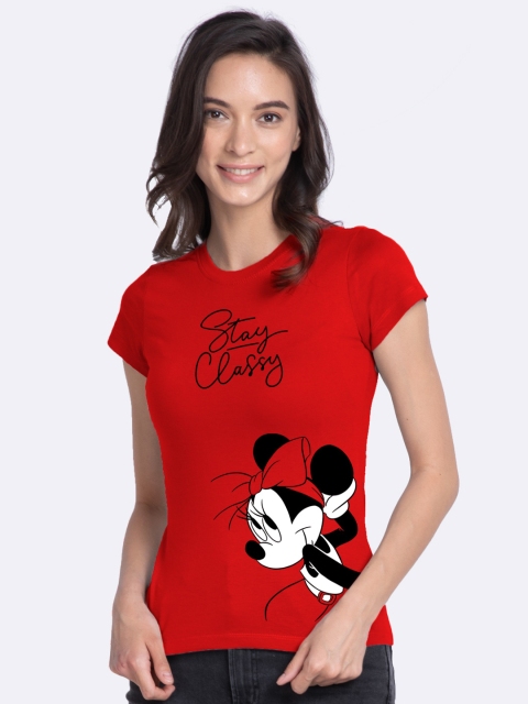 

Bewakoof Women Red and Black Graphic Printed Slim Fit T-shirt