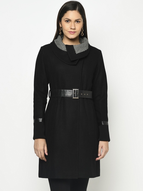 

Owncraft Women Black & White Houndstooth Woolen Overcoat