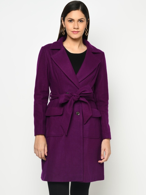 

Owncraft Women Purple Solid Single-Breasted Woolen Overcoat
