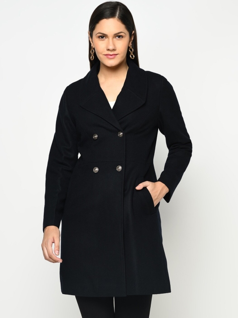 

Owncraft Women Navy Blue Solid Woolen Overcoat