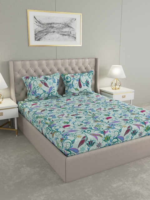 

Raymond Home Blue & Pink Floral 140 TC Cotton King Bedsheet with 2 Pillow Covers