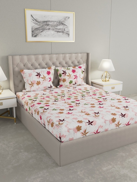 

Raymond Home White & Red Floral 140 TC Cotton King Bedsheet with 2 Pillow Covers