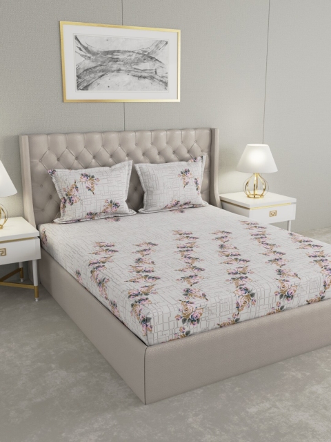 

Raymond Home Off White & Pink Floral 140 TC King Bedsheet with 2 Pillow Covers