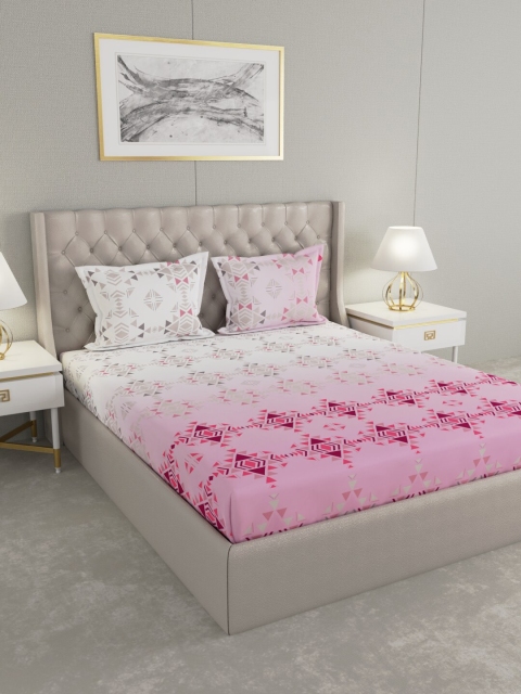 

Raymond Home Pink & White Geometric 140 TC King Bedsheet with 2 Pillow Covers