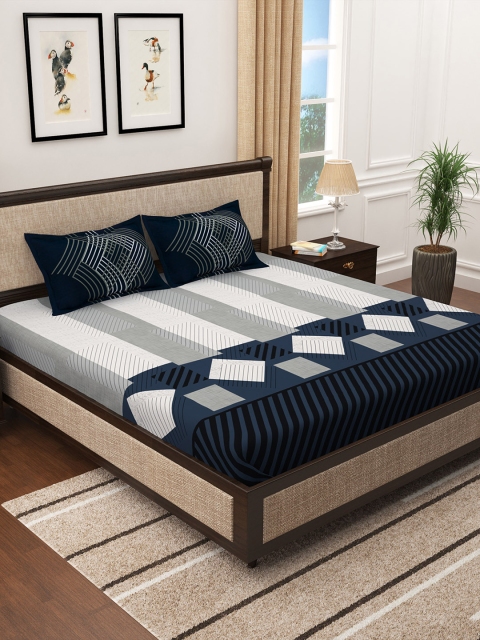 

Story@home Navy Blue & Grey Geometric 300 TC King Bedsheet with 2 Pillow Covers