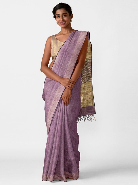 

Taneira Violet & Beige Silk Blend Bhagalpuri Saree