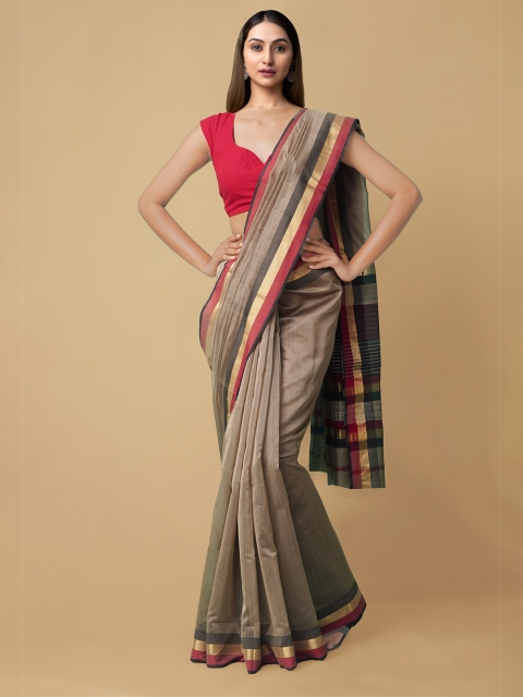 

Unnati Silks Women Taupe & Gold-Coloured Pure Handloom Maheshwari Sico Saree