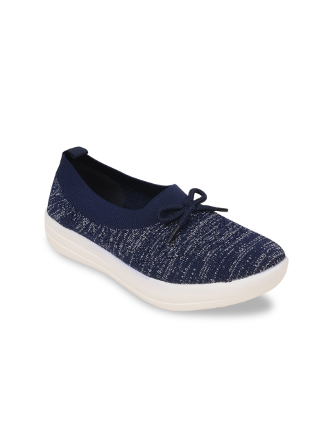 

Rocia Women Navy Blue Self Designed Slip-On Sneakers With Bow