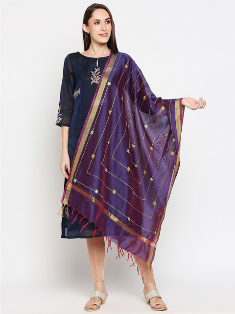 

Get Wrapped Purple & Green Embroidered Dupatta with Zari